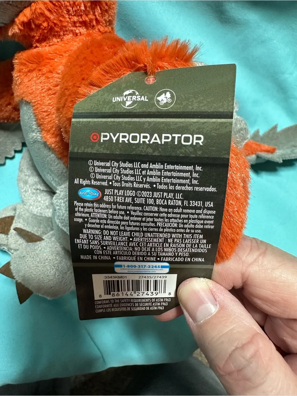 Jurassic World Pyroraptor Orange & Gray Plush Dino Toy - Soft Small Plush